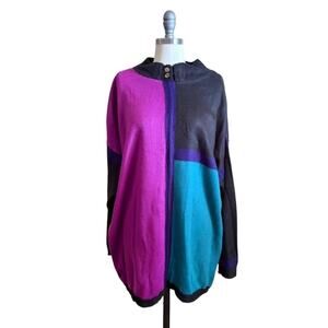 Vintage Euro-Flash Oversized Colorblock Sweater OSFA Purple Teal Black 80s Style